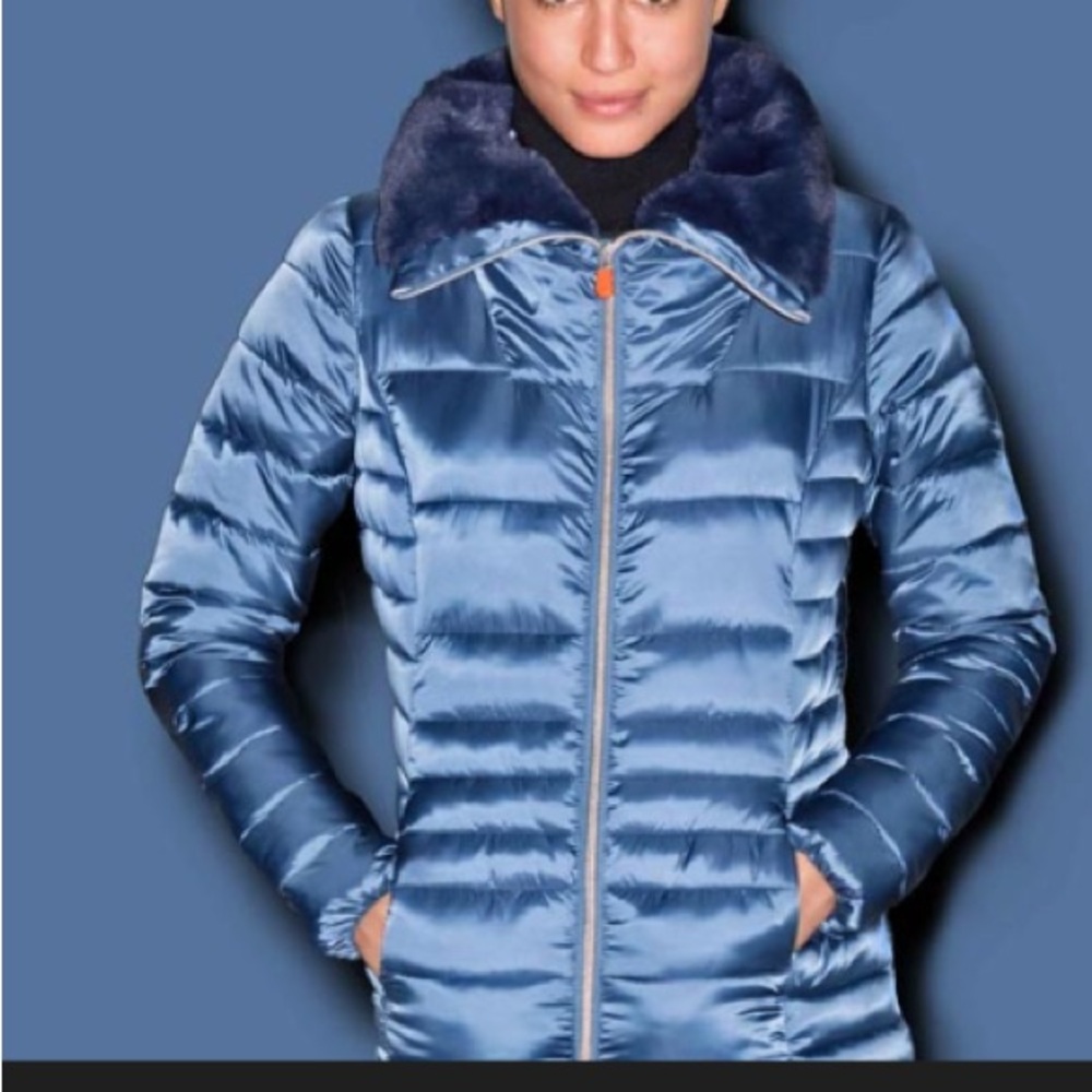 Save The Duck long puffer coat blue grey gray girl 10 up winter ski ultra light